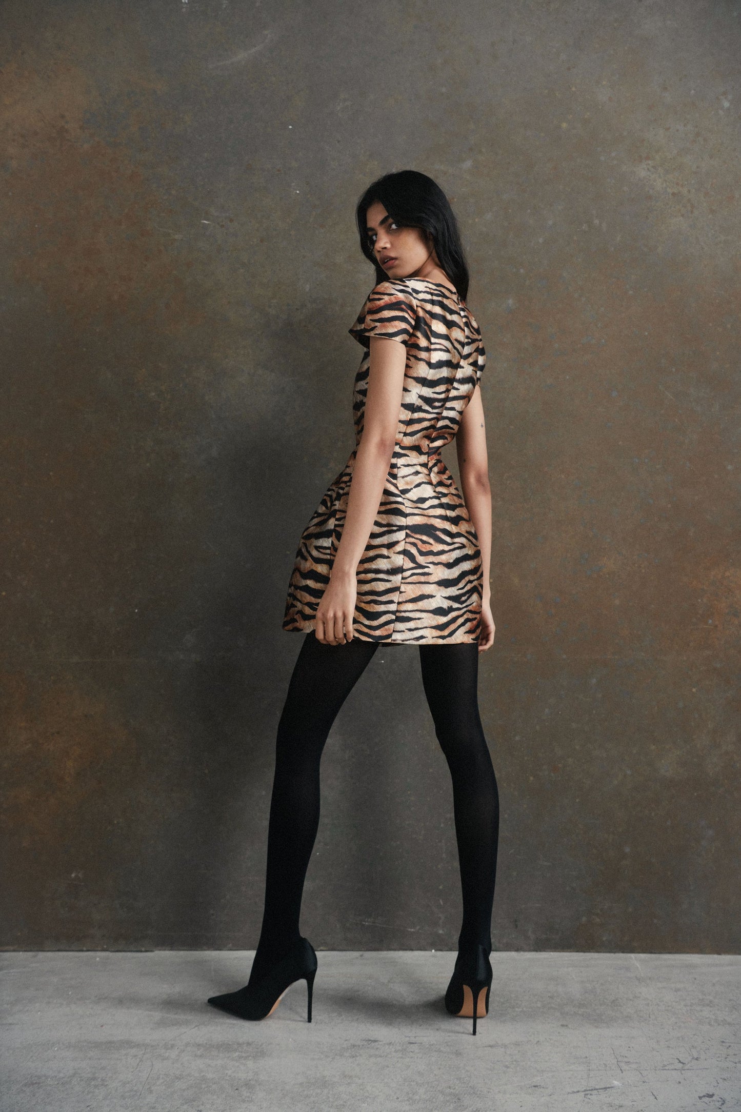 Faun Mini Dress in Salvaje Animal Print Twill
