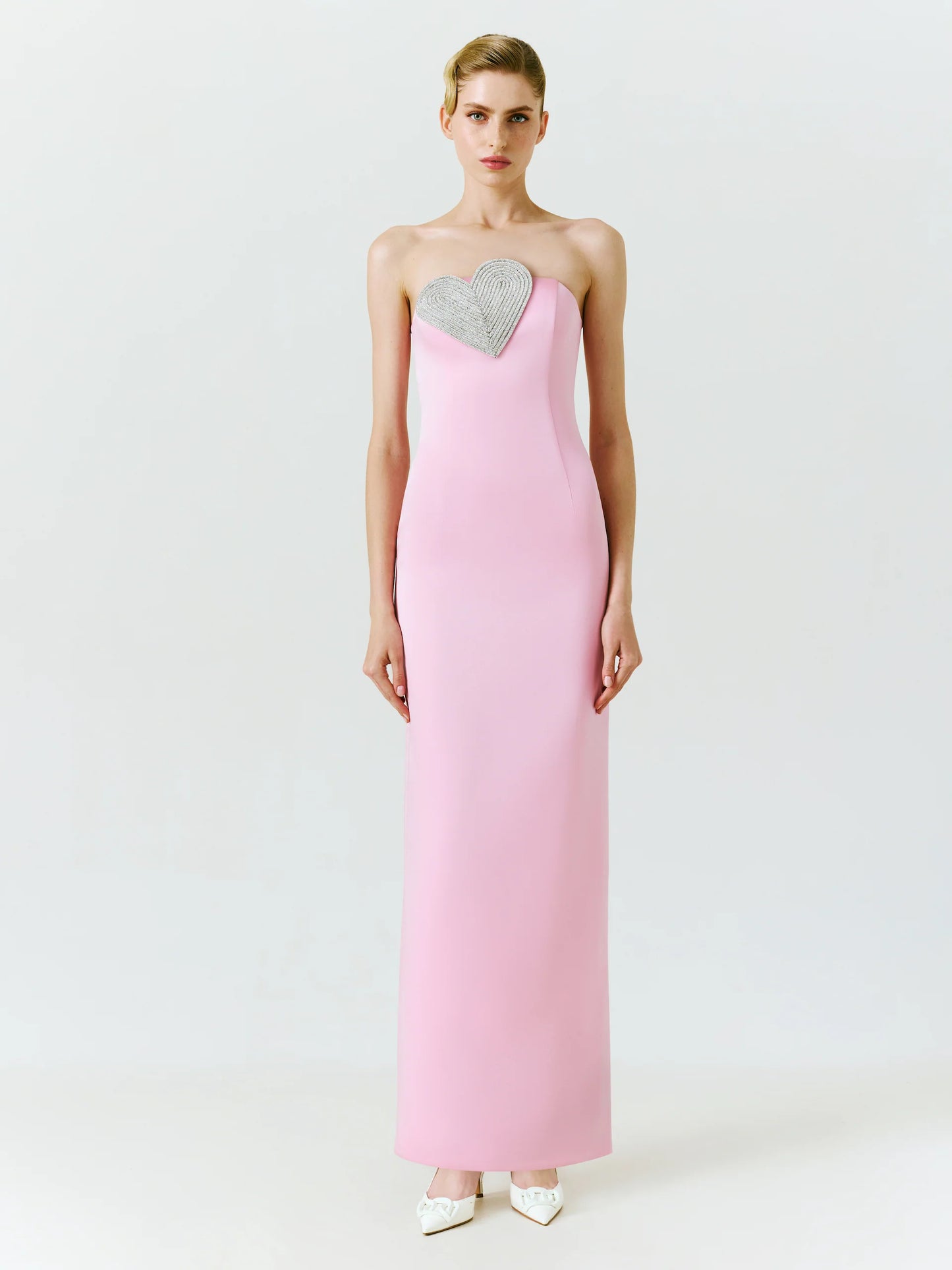 Heart-Embellished Strapless Maxi Dress
