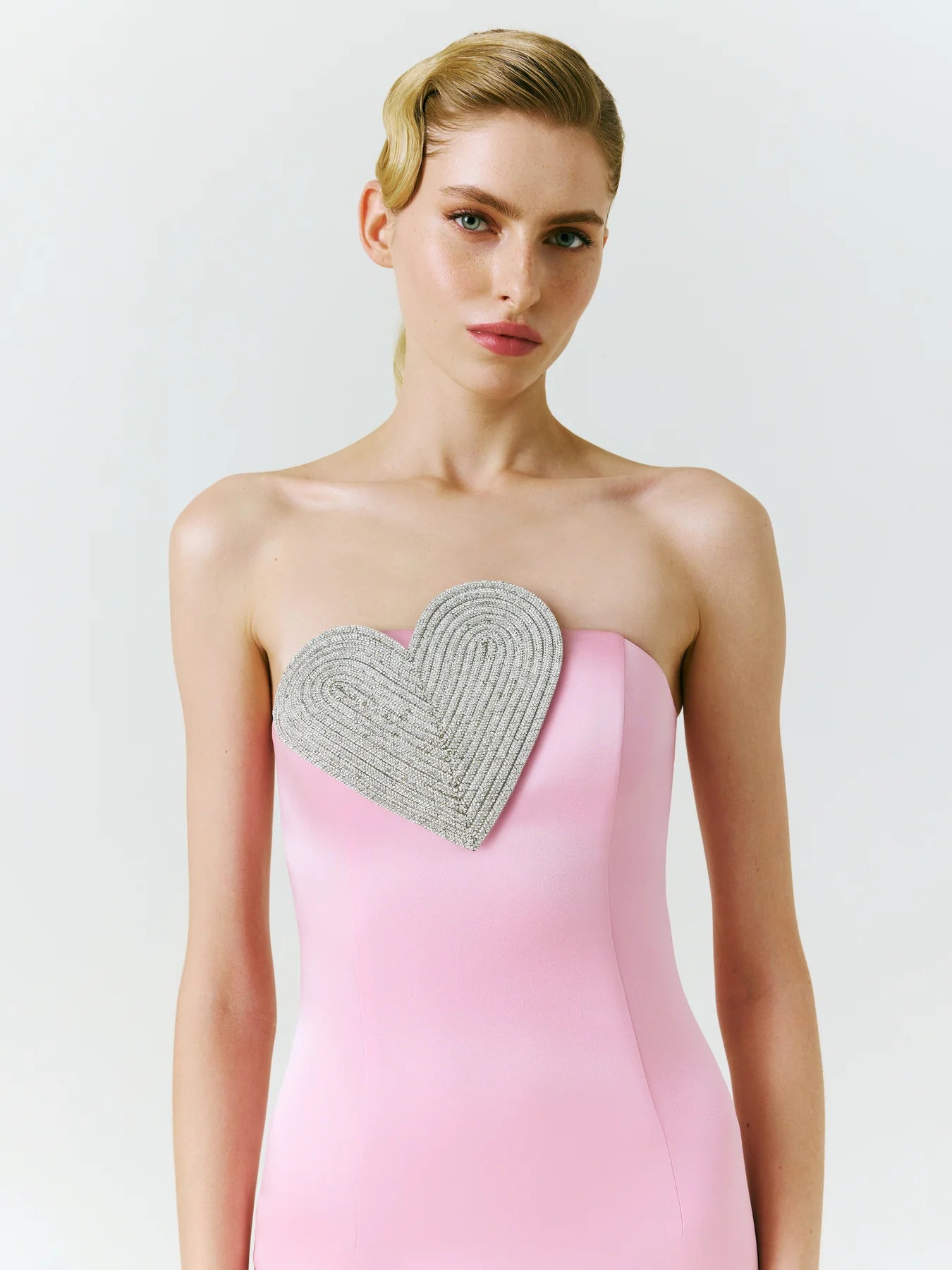Heart-Embellished Strapless Maxi Dress