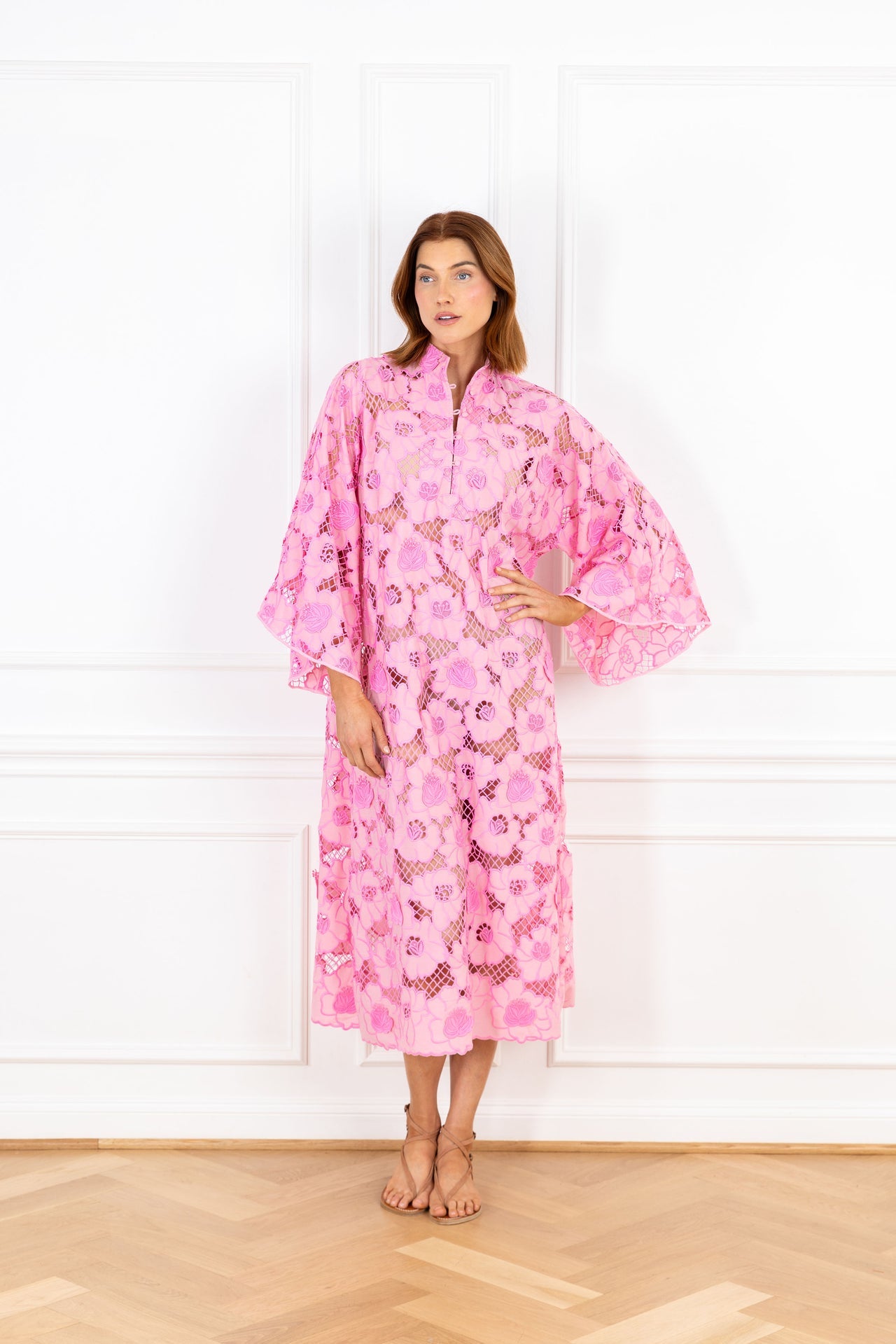 Candy Pink Net Lace Maxi Caftan