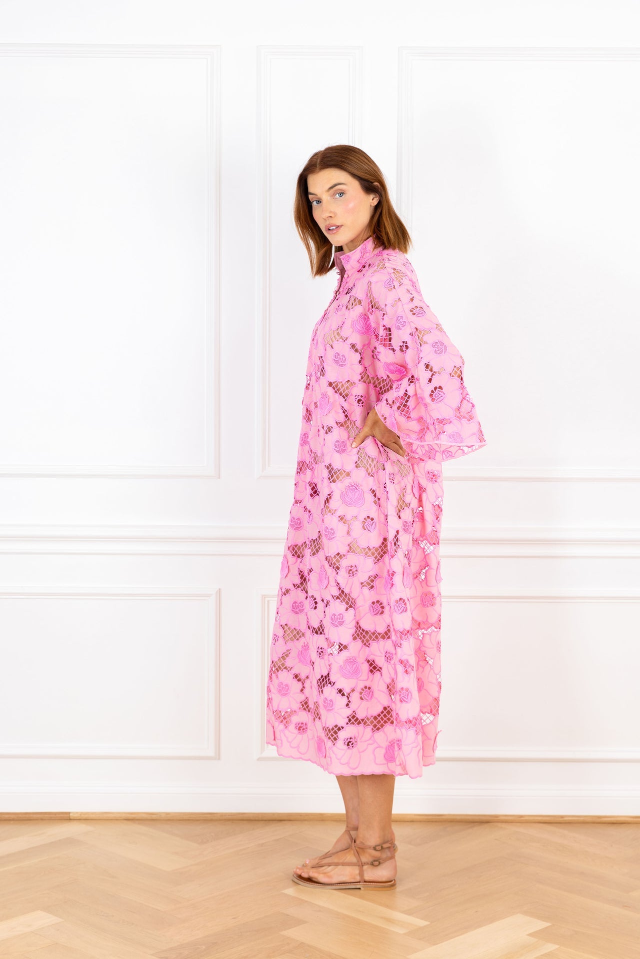 Candy Pink Net Lace Maxi Caftan