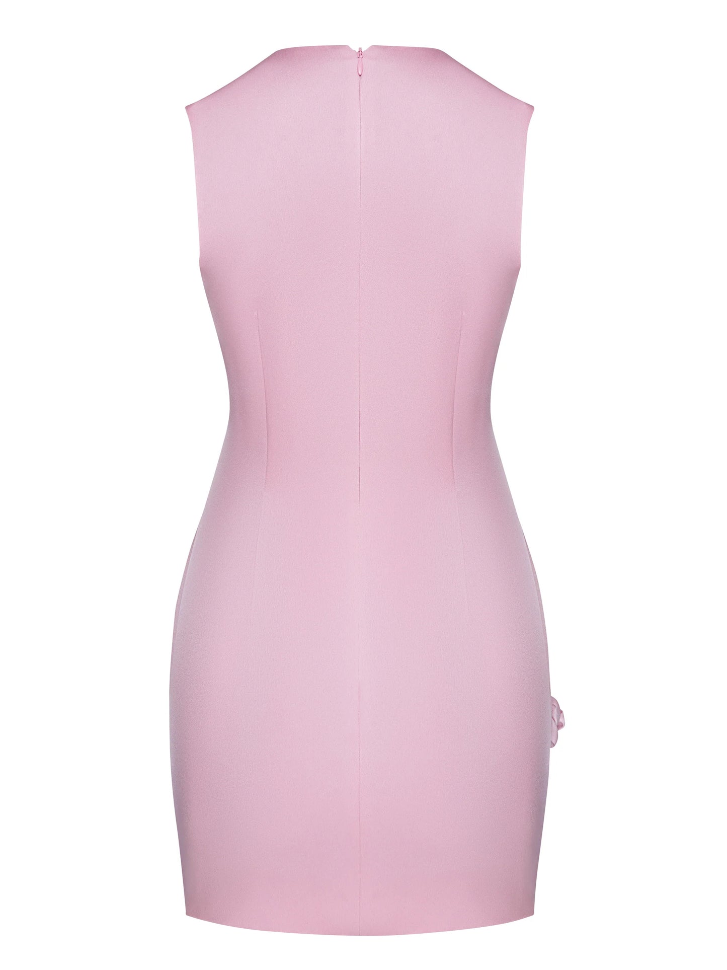 Rose-Appliqué Round Neck Cady Mini Dress