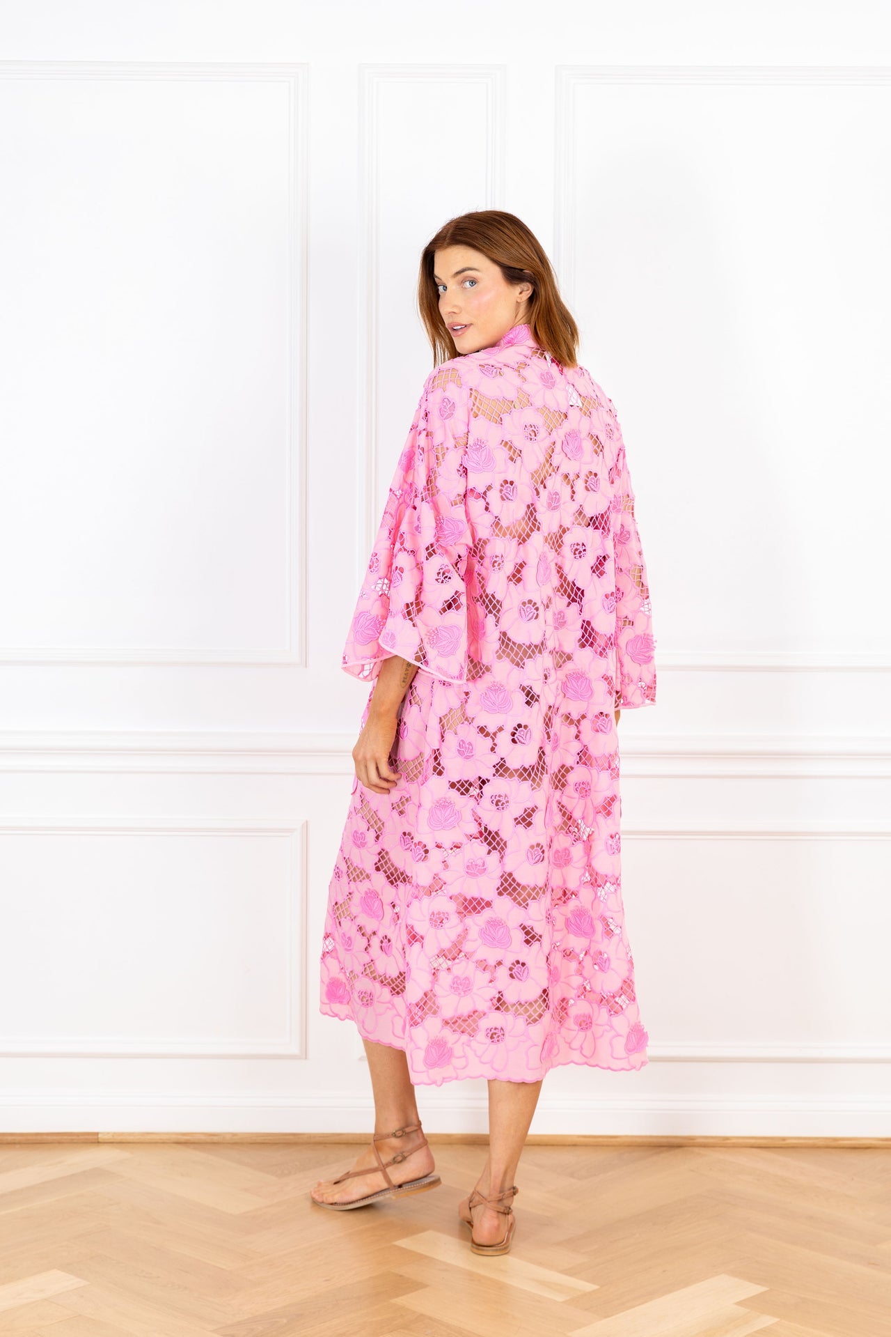 Candy Pink Net Lace Maxi Caftan