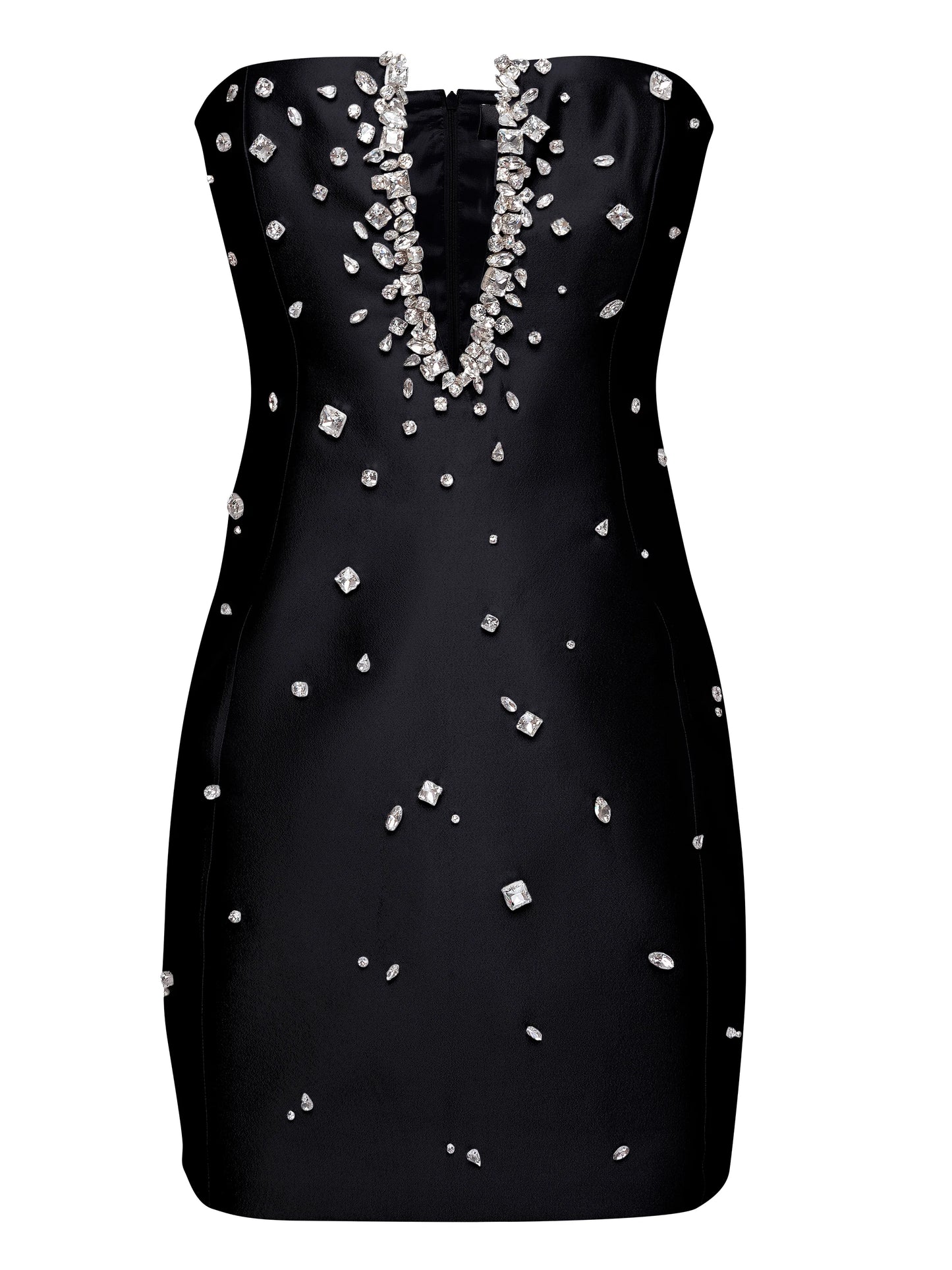 Crystal Plunge Neckline Strapless Mini Dress