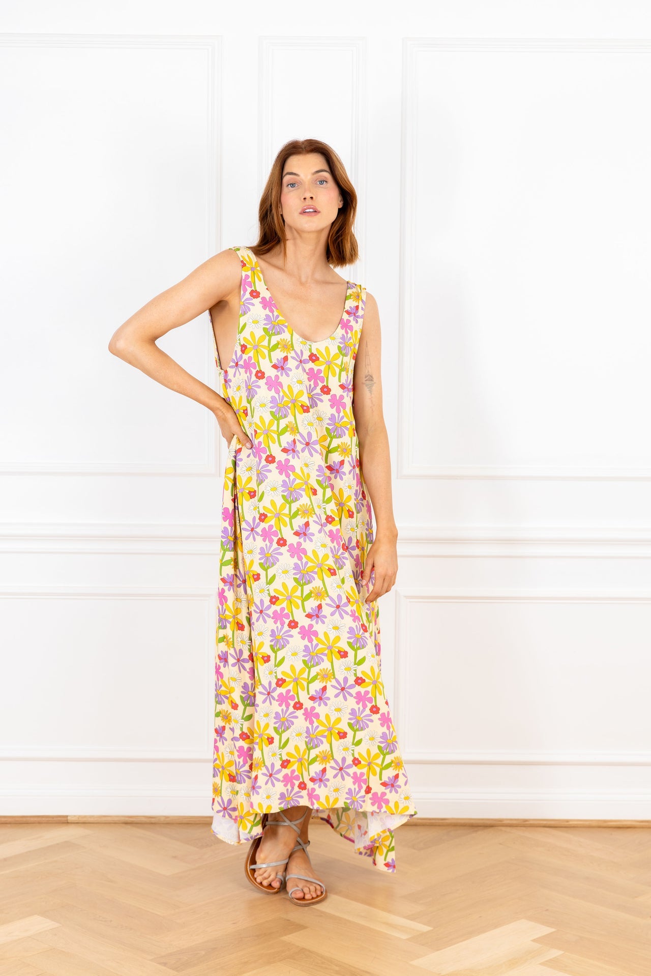 Sunray Abstract Florals Maxi Swing Dress