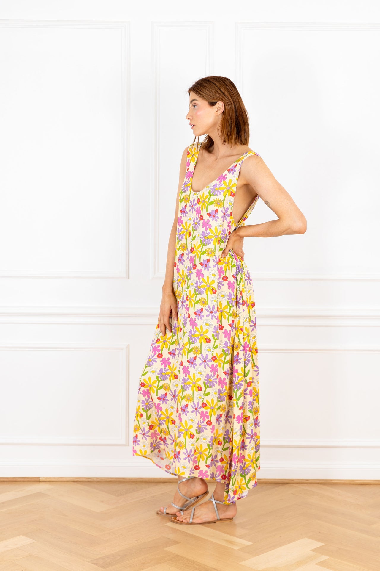 Sunray Abstract Florals Maxi Swing Dress