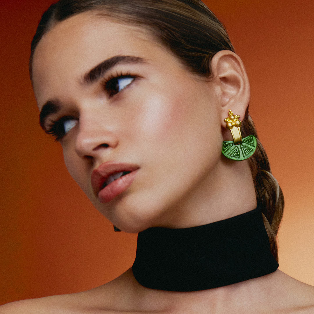 Nostra Luna Earrings in Green and Gold