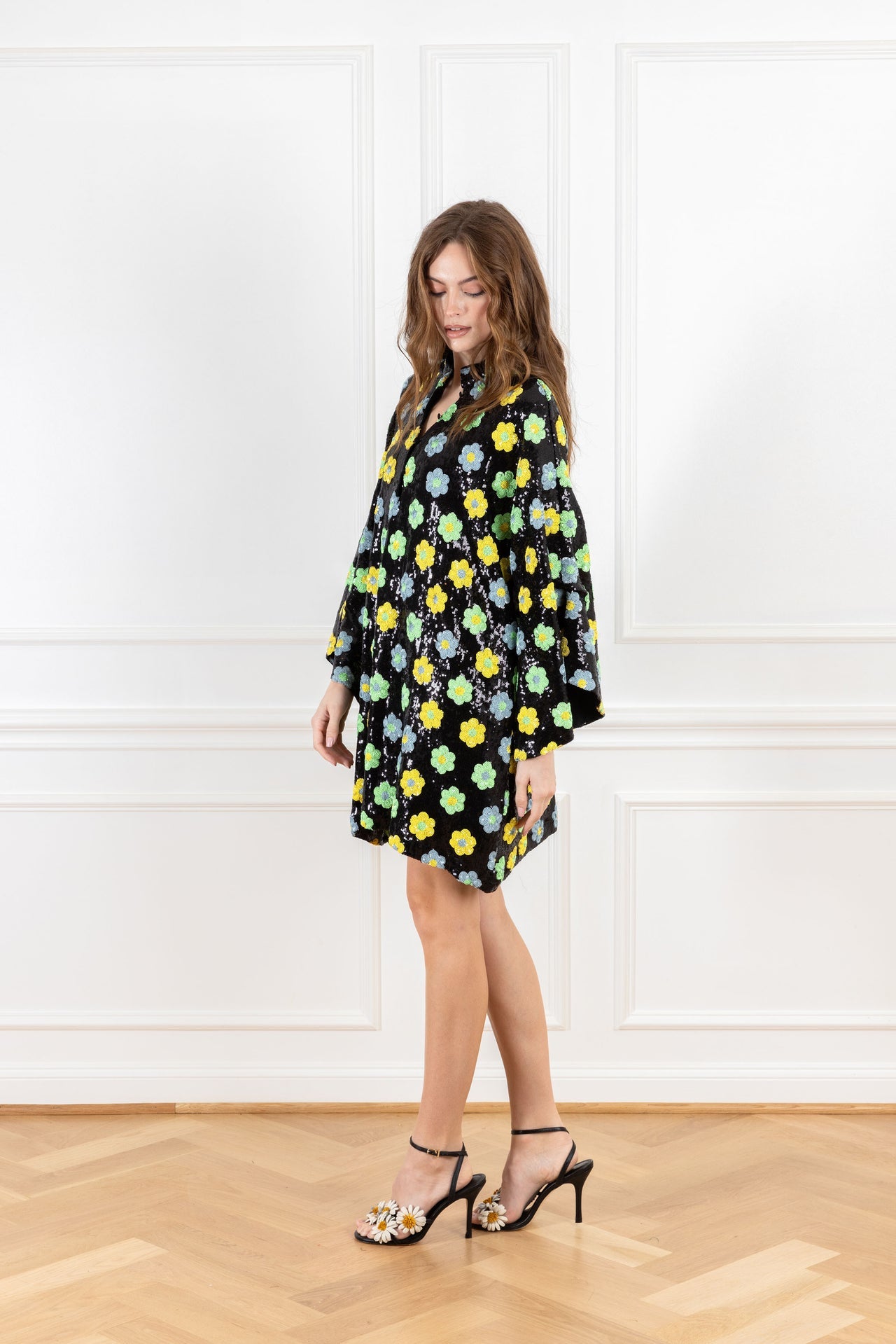 Lemon Lime Sequins Mini Caftan
