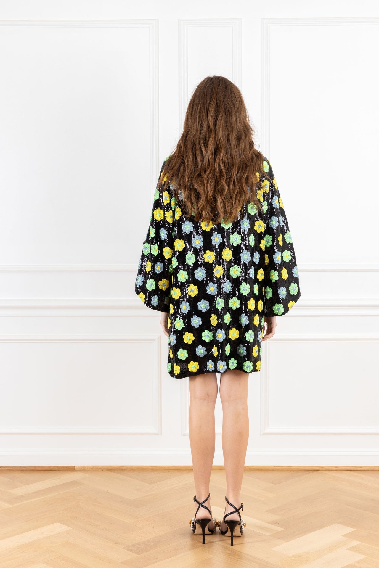 Lemon Lime Sequins Mini Caftan