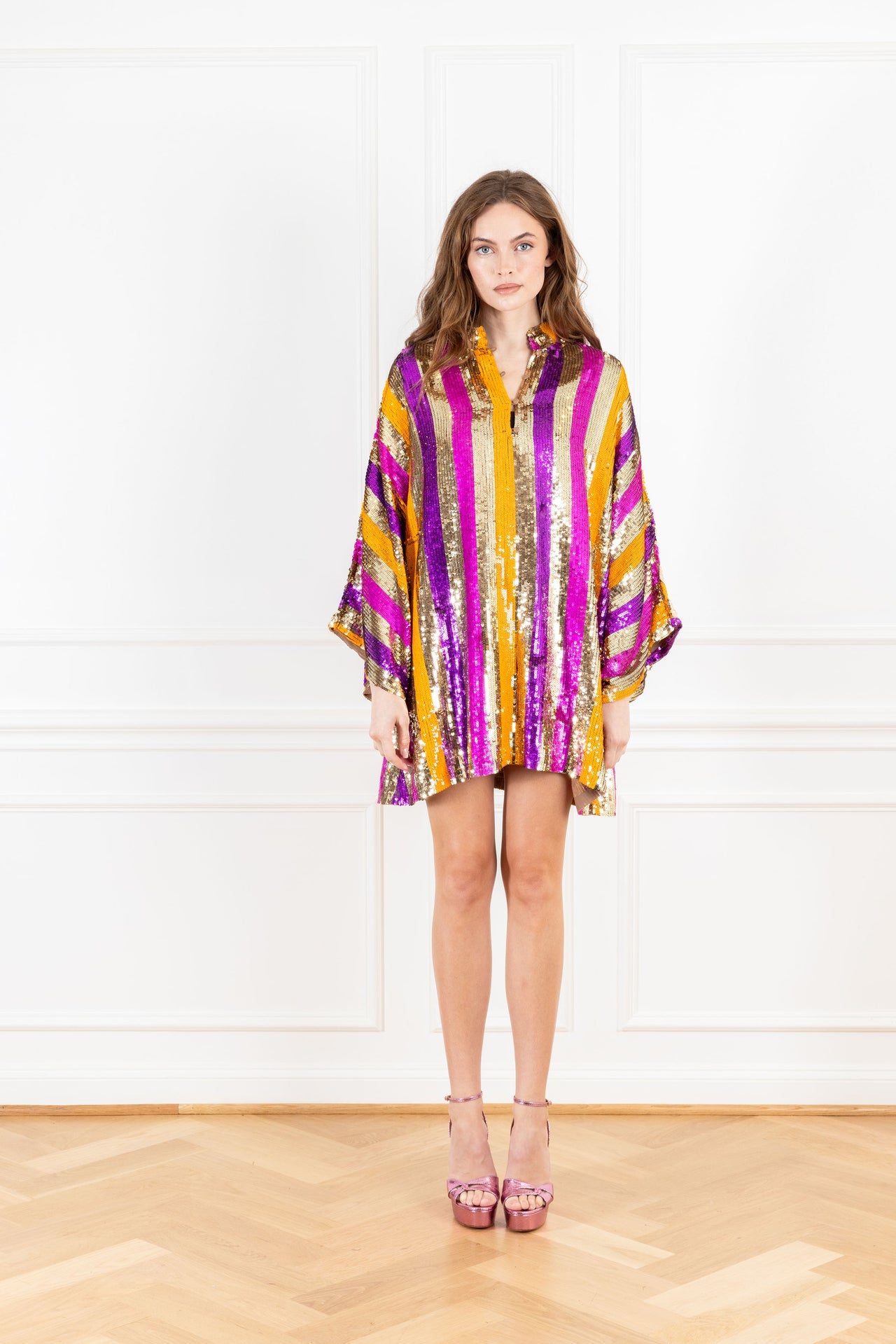Golden Cabana Stripe Mini Caftan