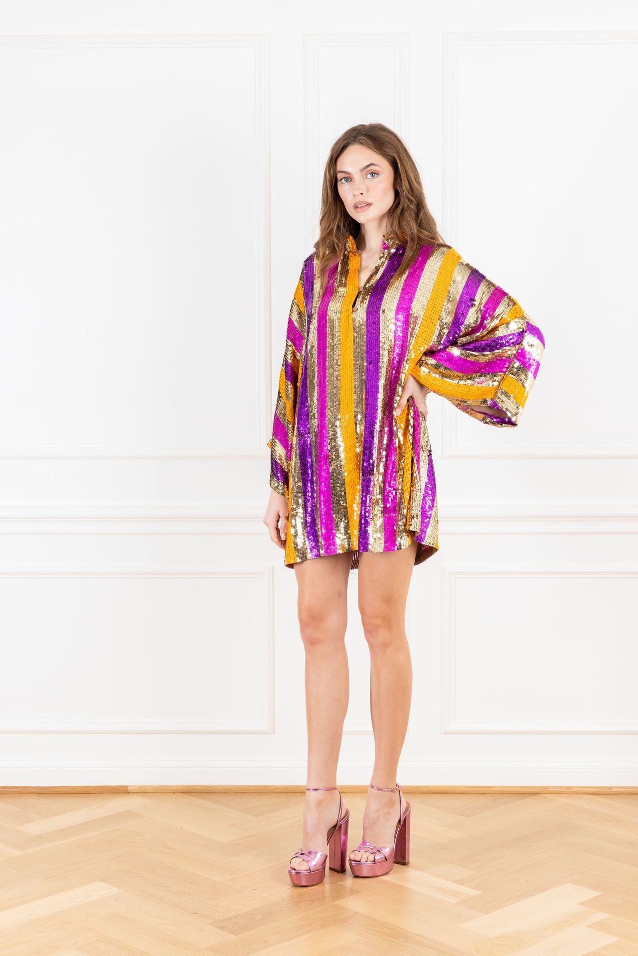 Golden Cabana Stripe Mini Caftan