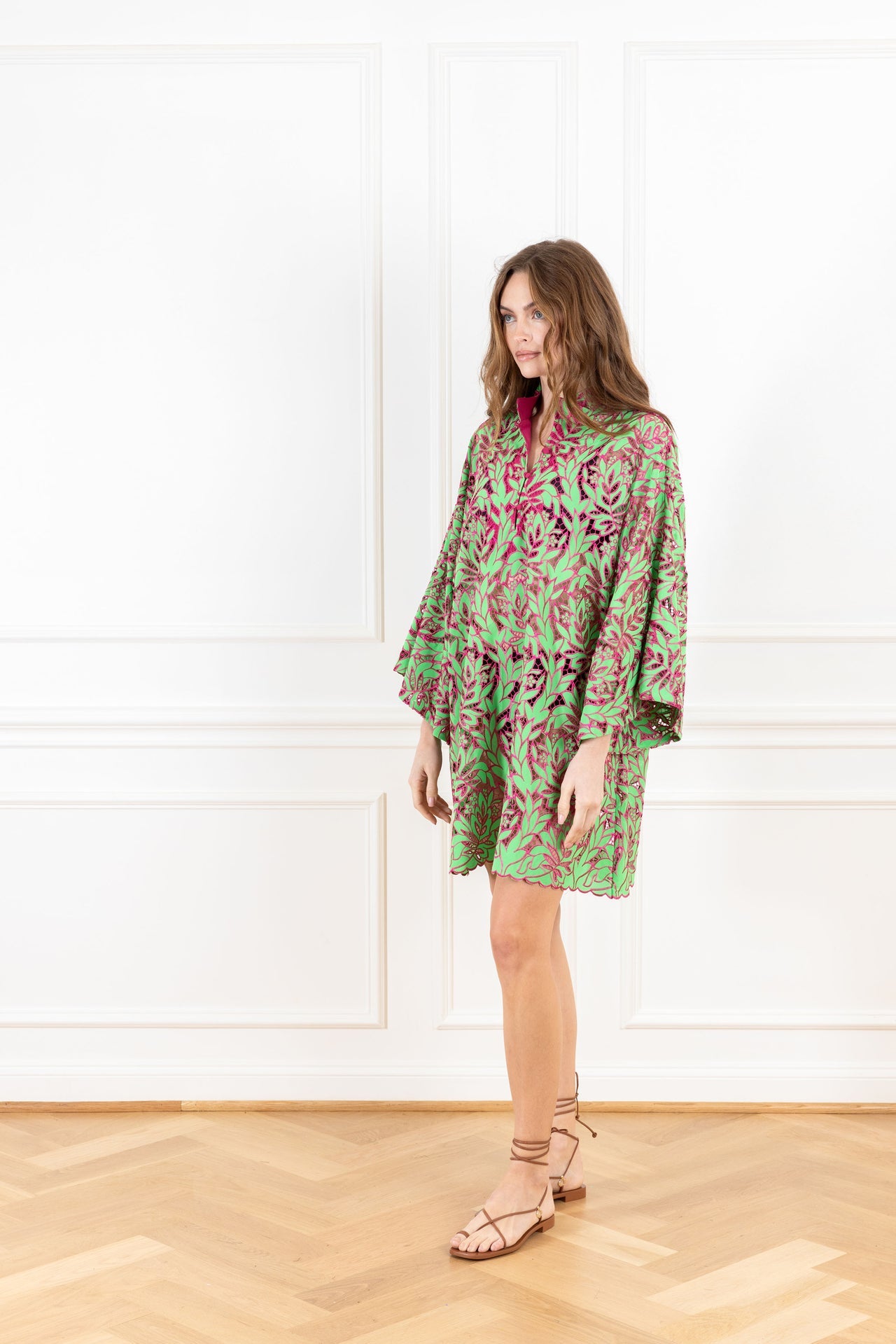 Raspberry Green Lace Mini Caftan