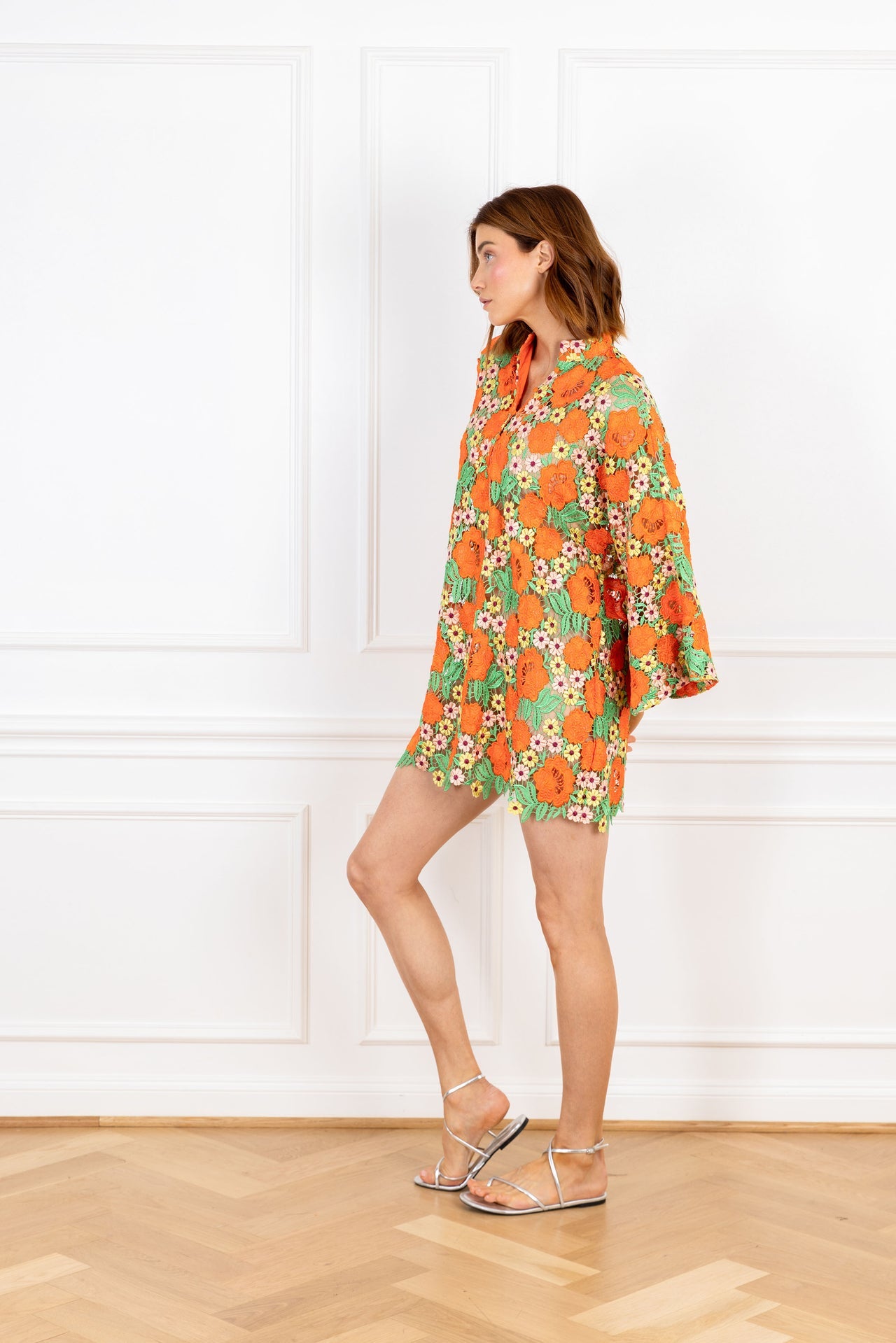 Orange Garden Lace Mini Caftan