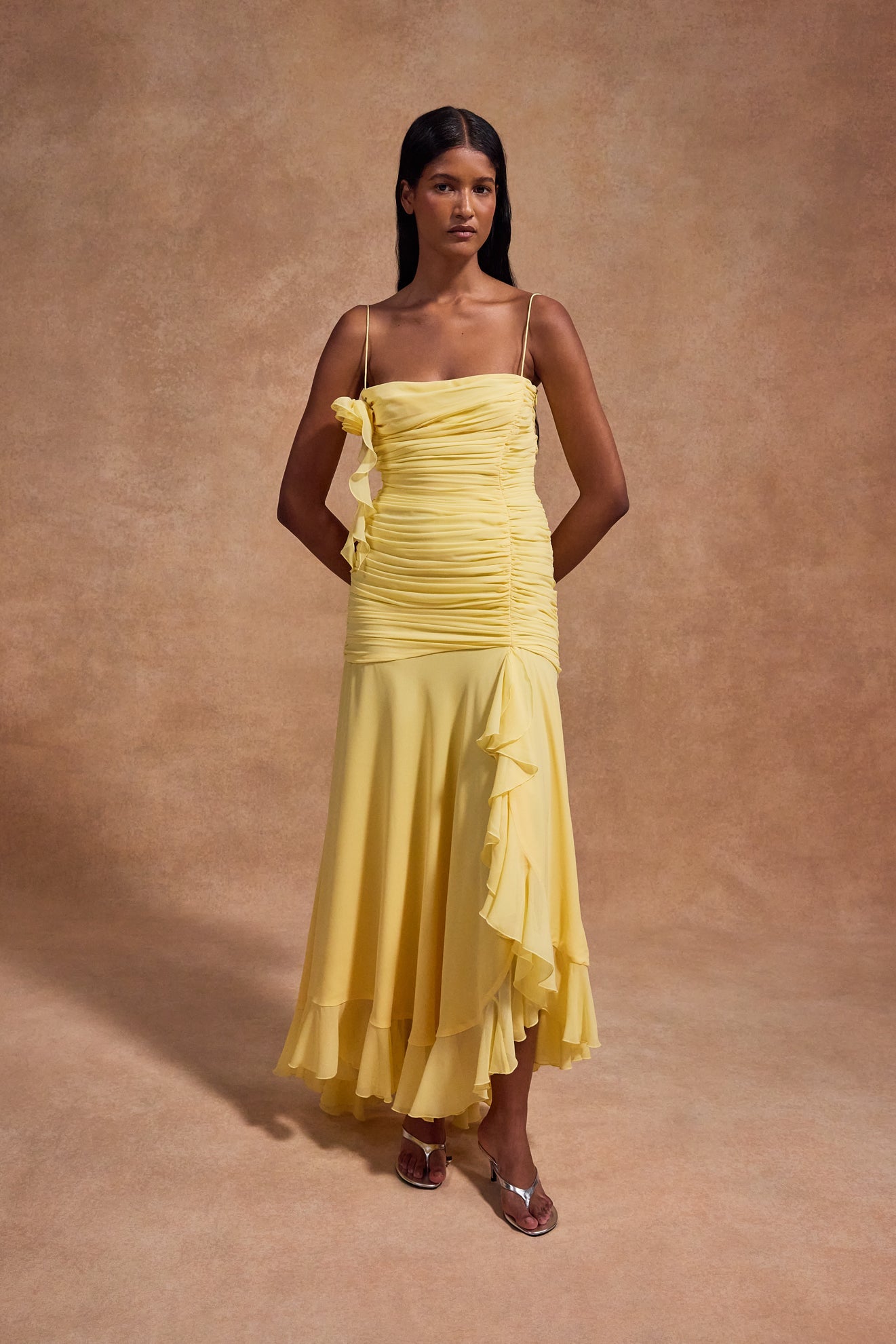 Rosado Maxi Dress in Sherbet Yellow Chiffon