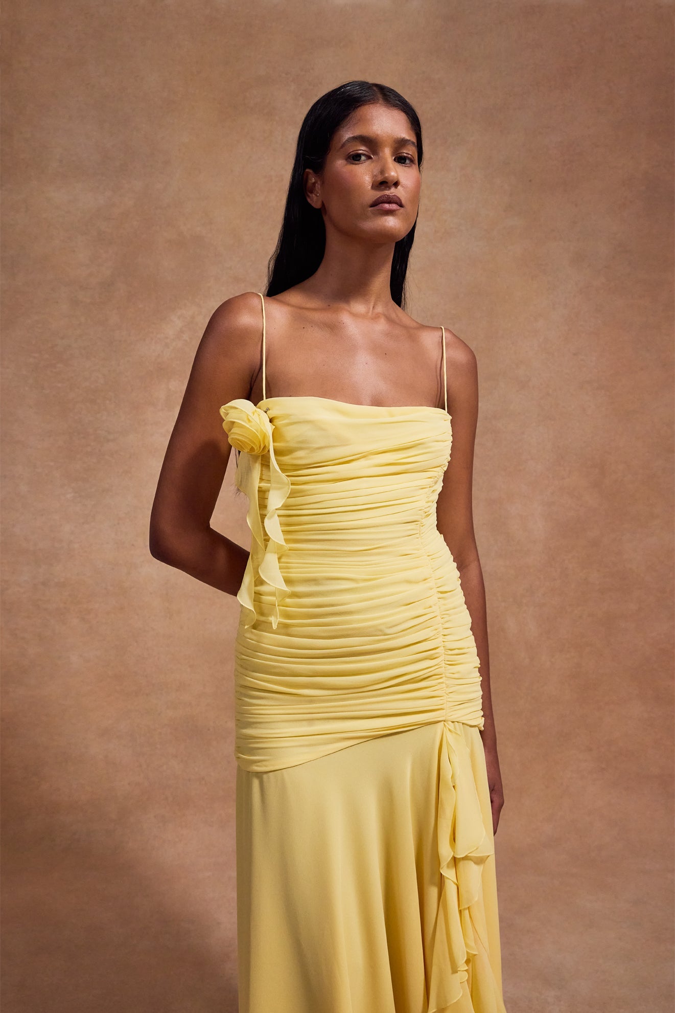 Rosado Maxi Dress in Sherbet Yellow Chiffon