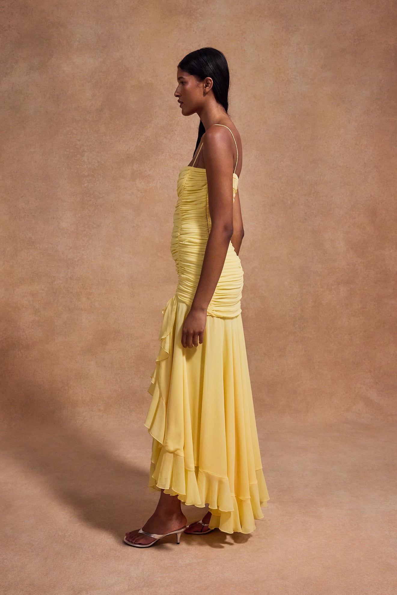 Rosado Maxi Dress in Sherbet Yellow Chiffon