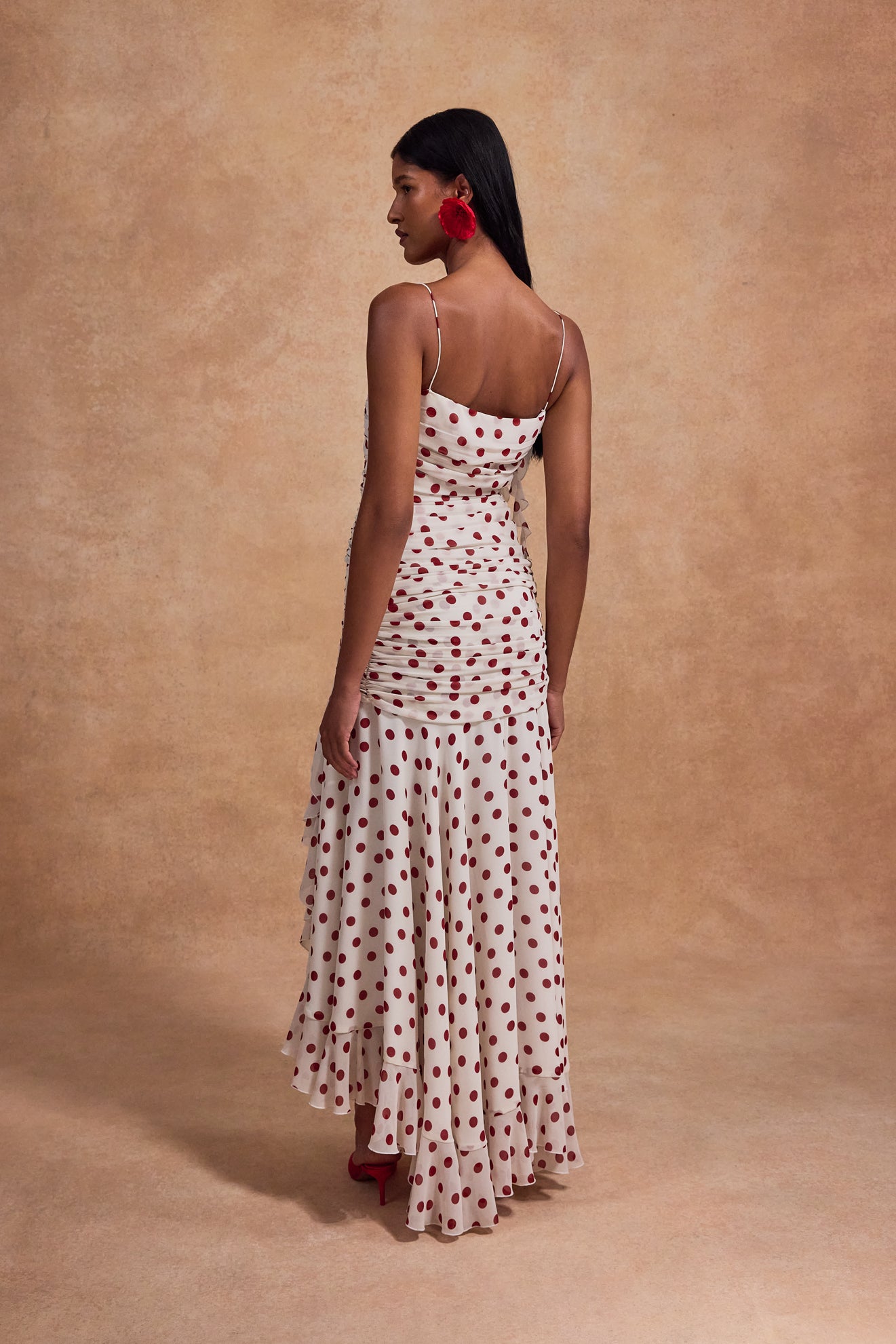 ROSADO MAXI DRESS POLY CHIFFON GATHERED BODICE AND FLOWER TRIM