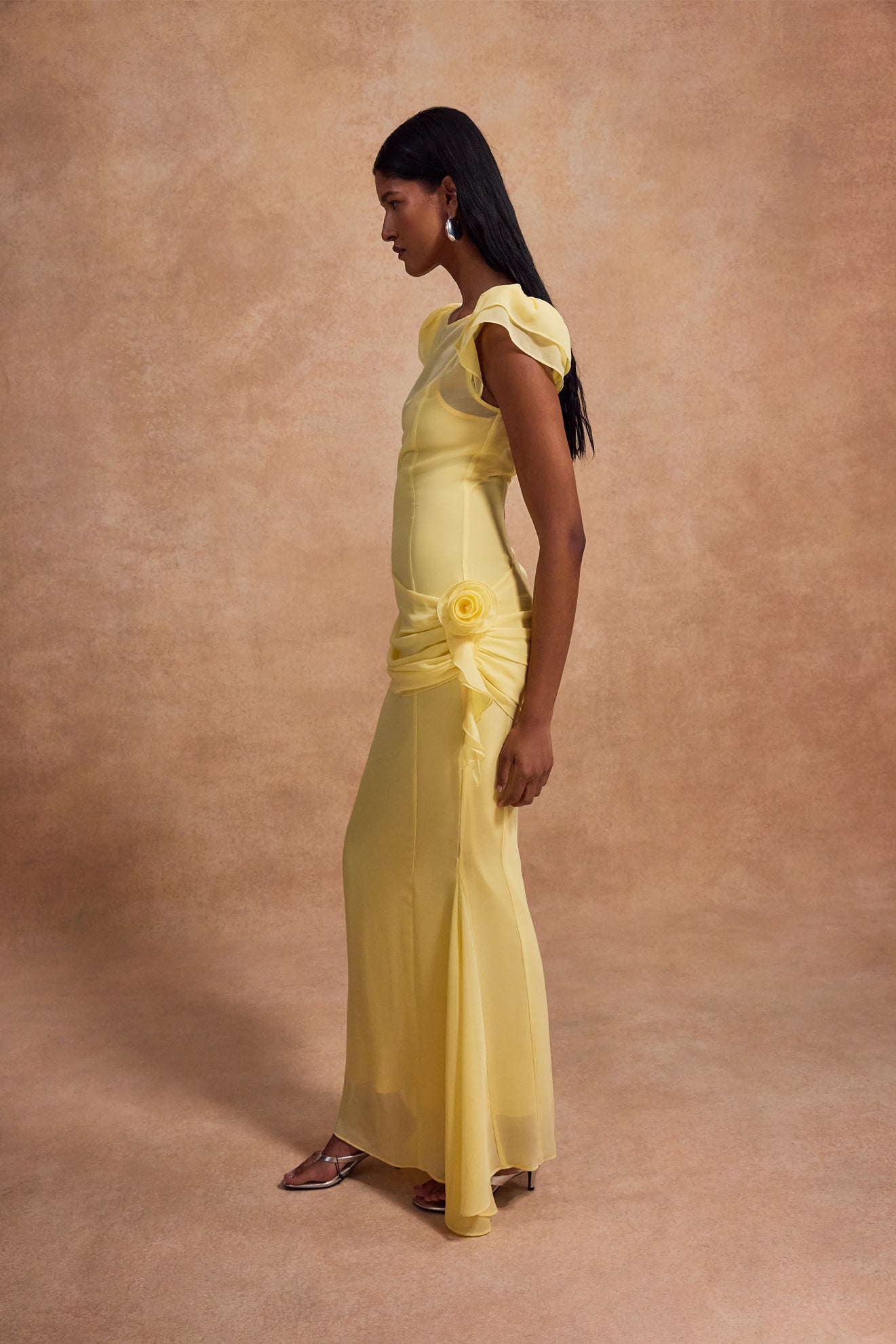 Florentine Maxi Dress in Sherbet Yellow Chiffon