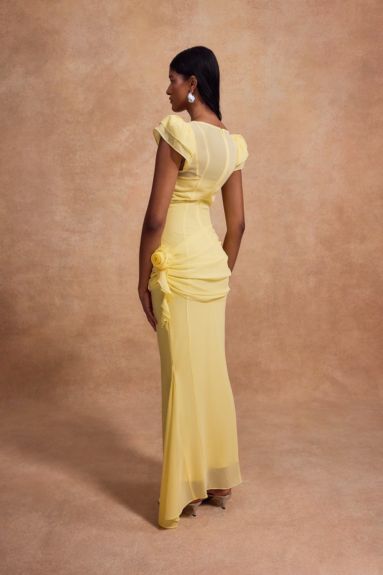 Florentine Maxi Dress in Sherbet Yellow Chiffon