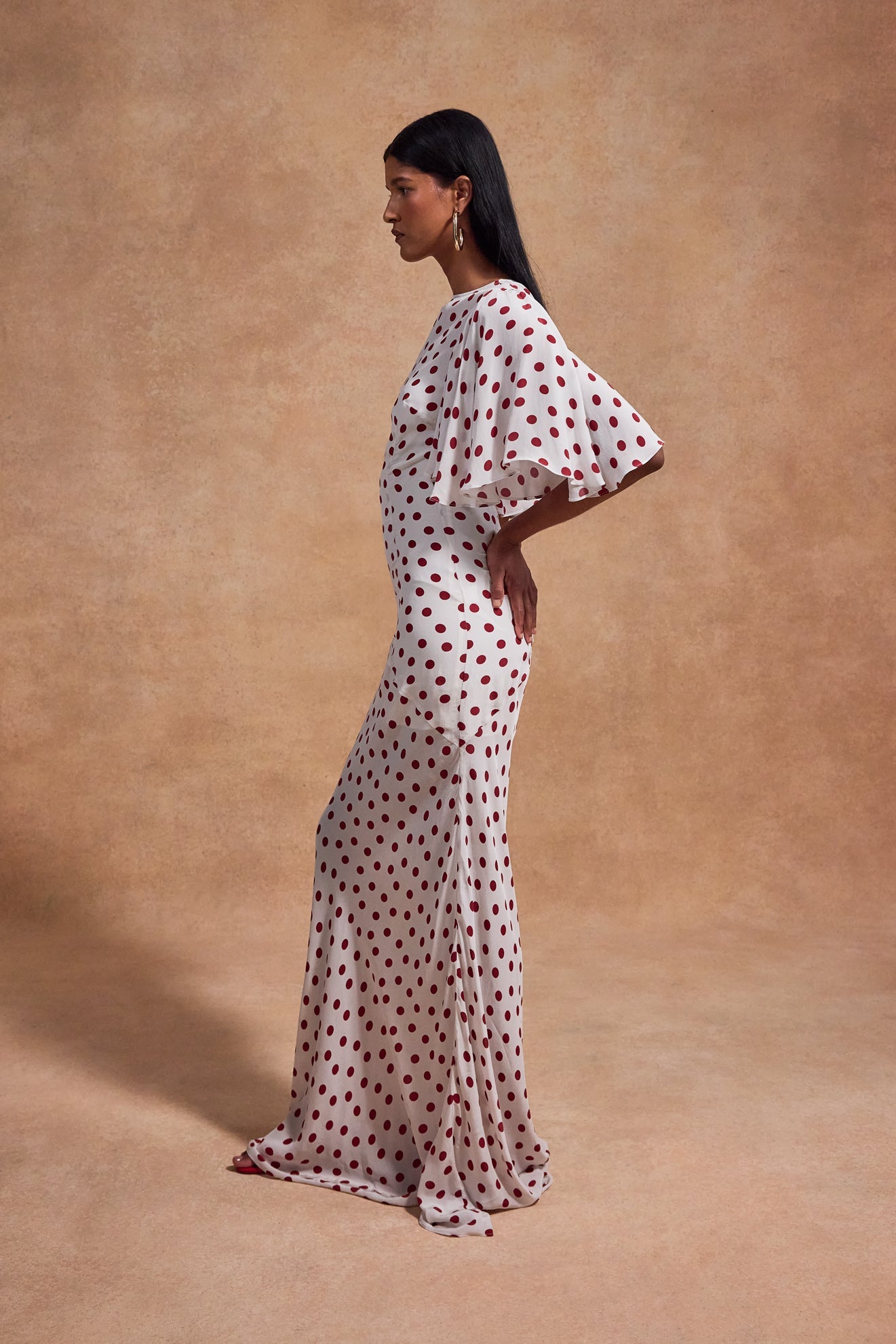 Paloma Maxi Dress in Ivory Red Polka Dot
