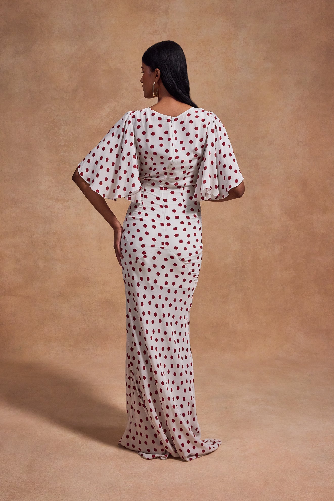 Paloma Maxi Dress in Ivory Red Polka Dot