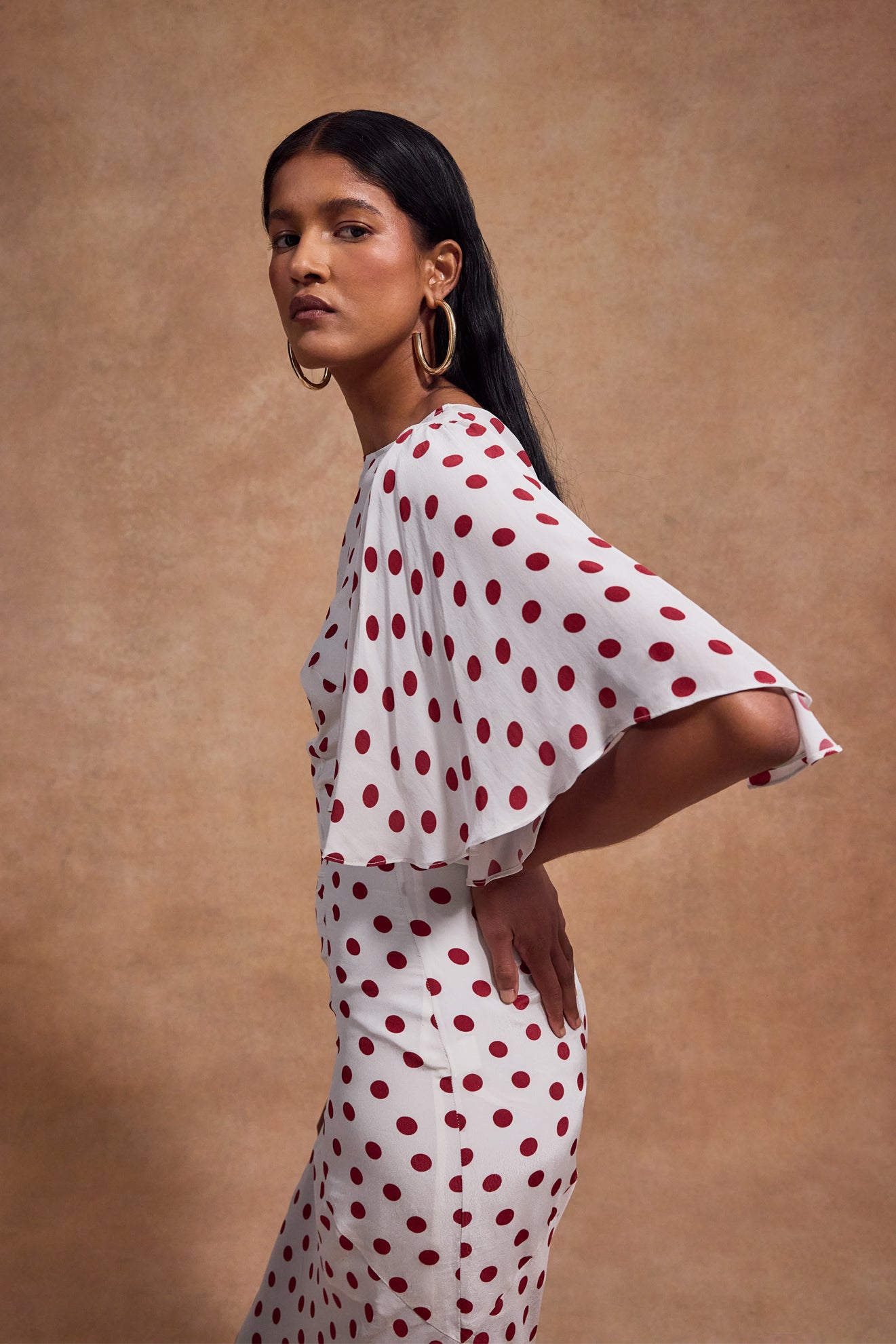 Paloma Maxi Dress in Ivory Red Polka Dot