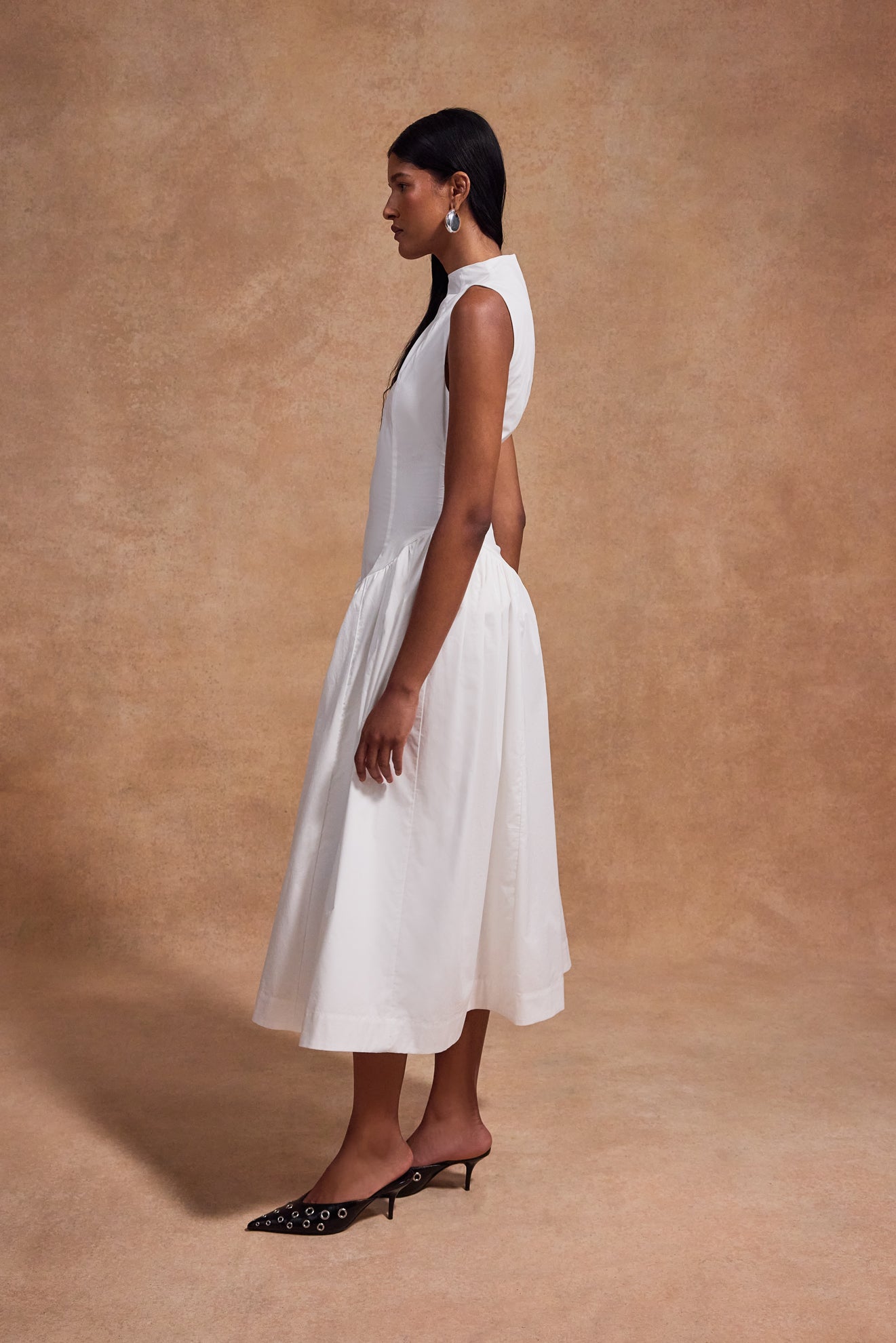 Lusiva Midi Dress in White Cotton