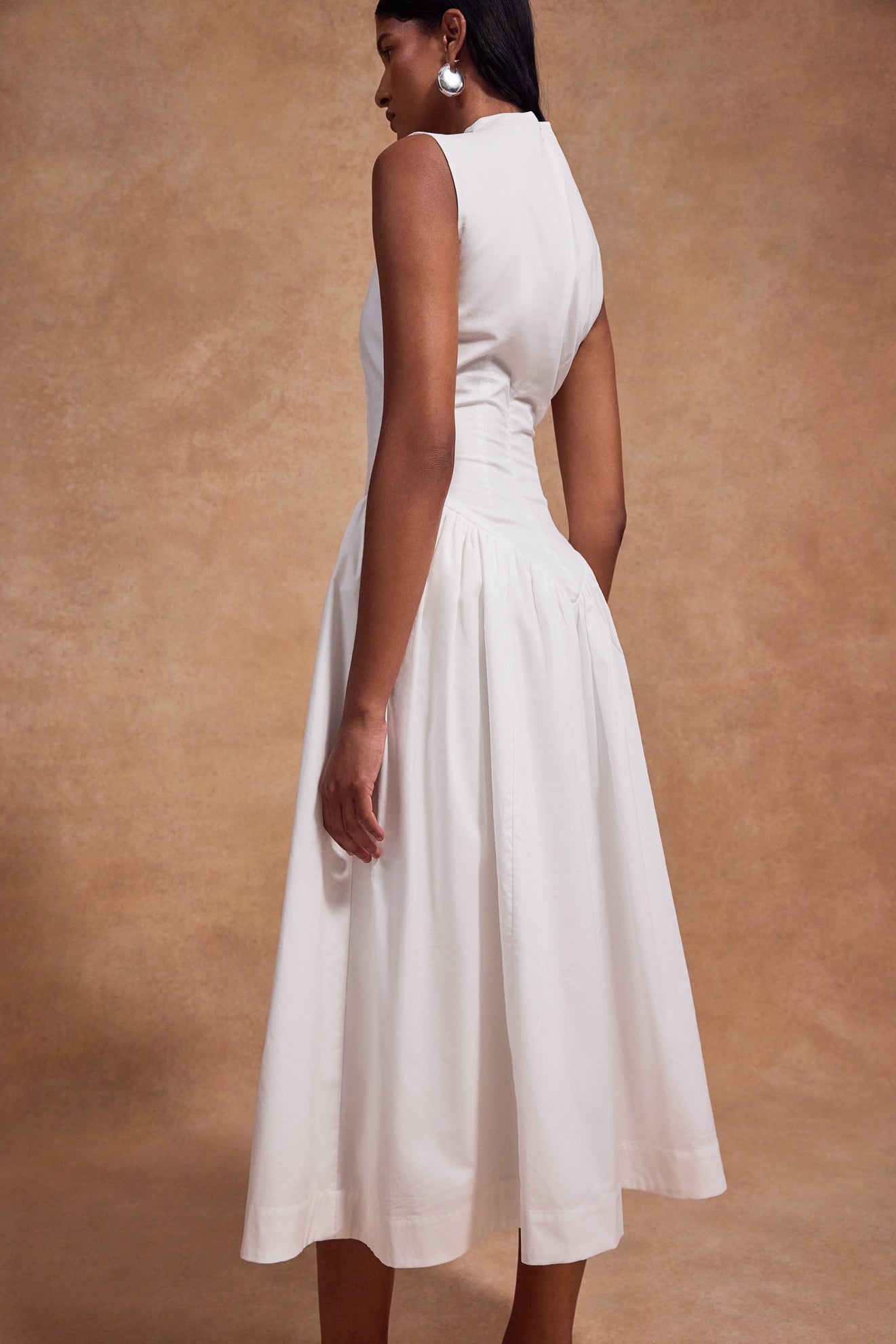 Lusiva Midi Dress in White Cotton