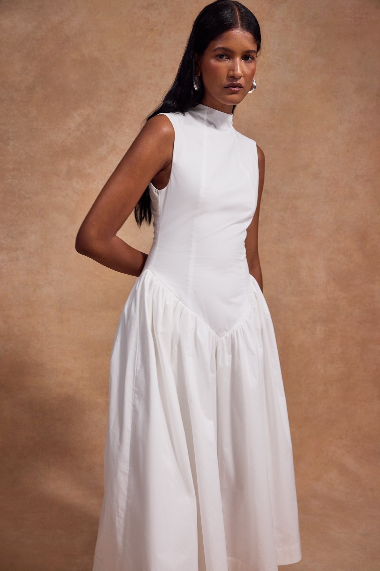 Lusiva Midi Dress in White Cotton