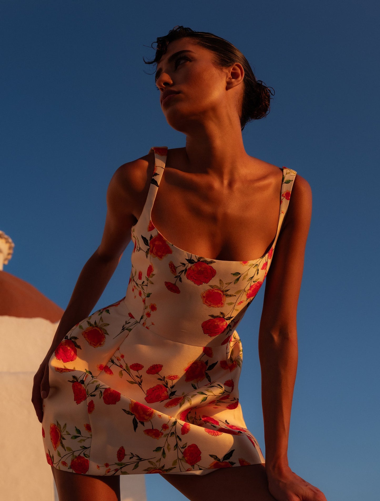 Lola Mini Dress in Ivory & Red Flor De Amor