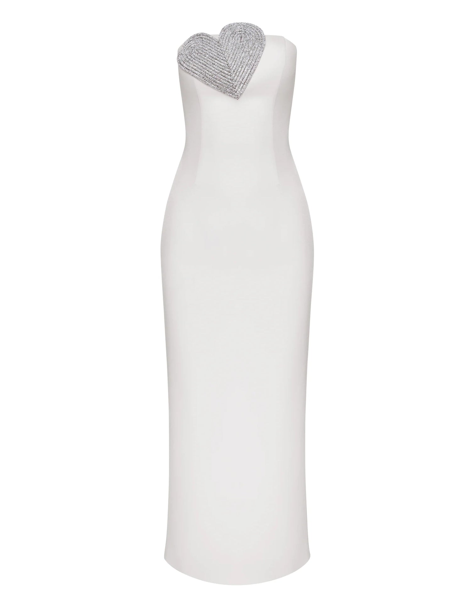 Heart-Embellished Strapless Maxi Dress