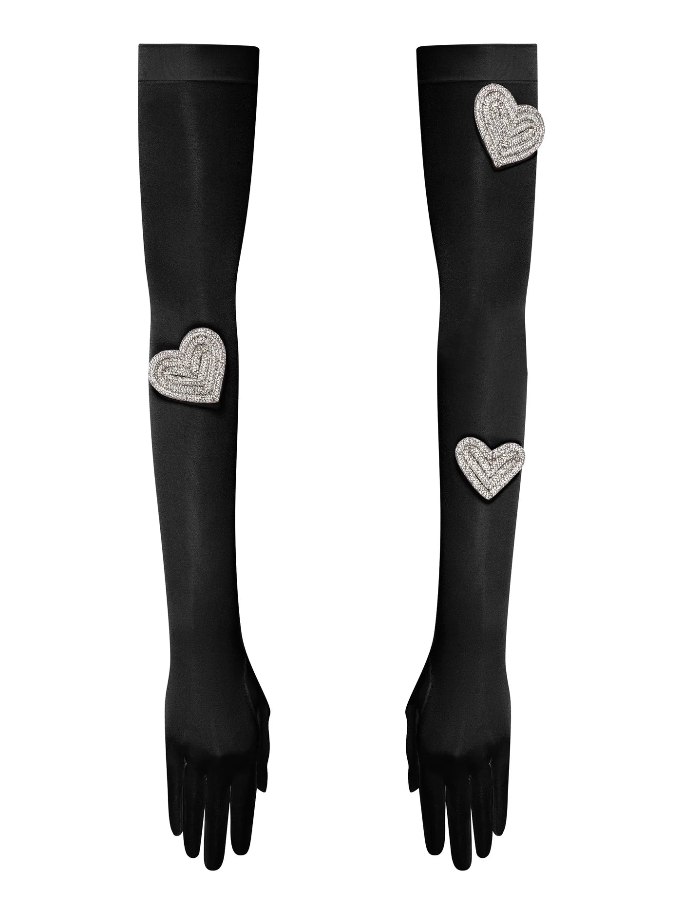Heart-embellished opera-length gloves
