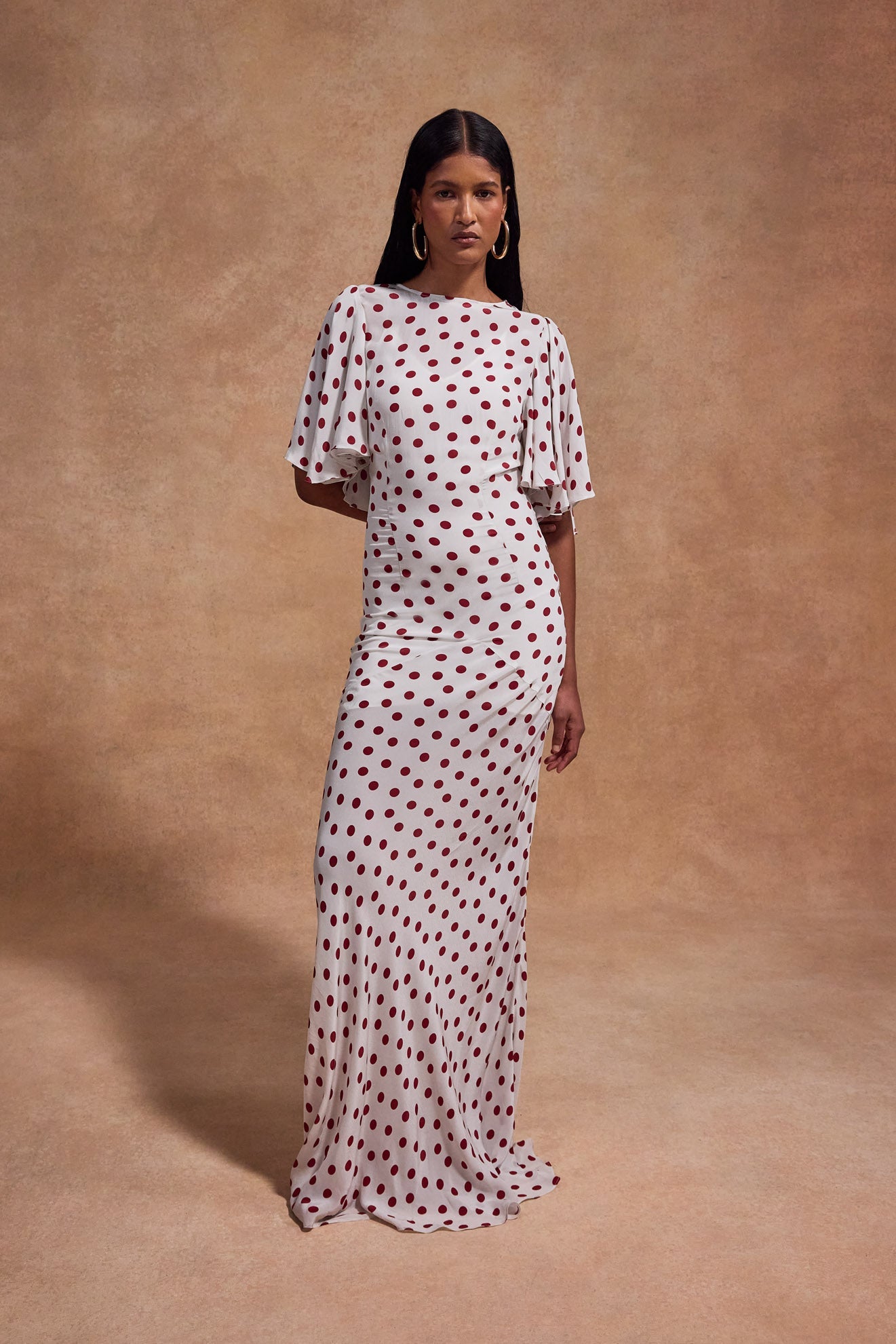 Paloma Maxi Dress in Ivory Red Polka Dot