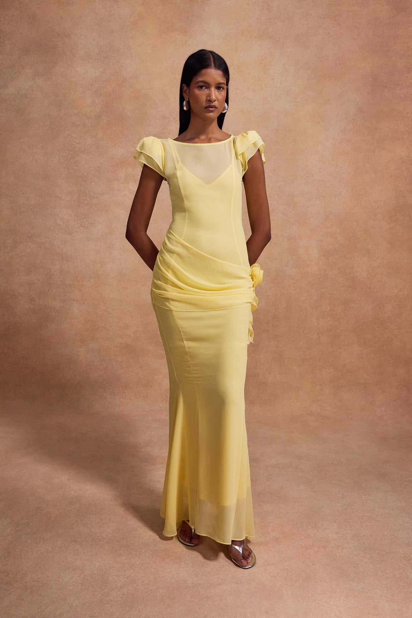Florentine Maxi Dress in Sherbet Yellow Chiffon