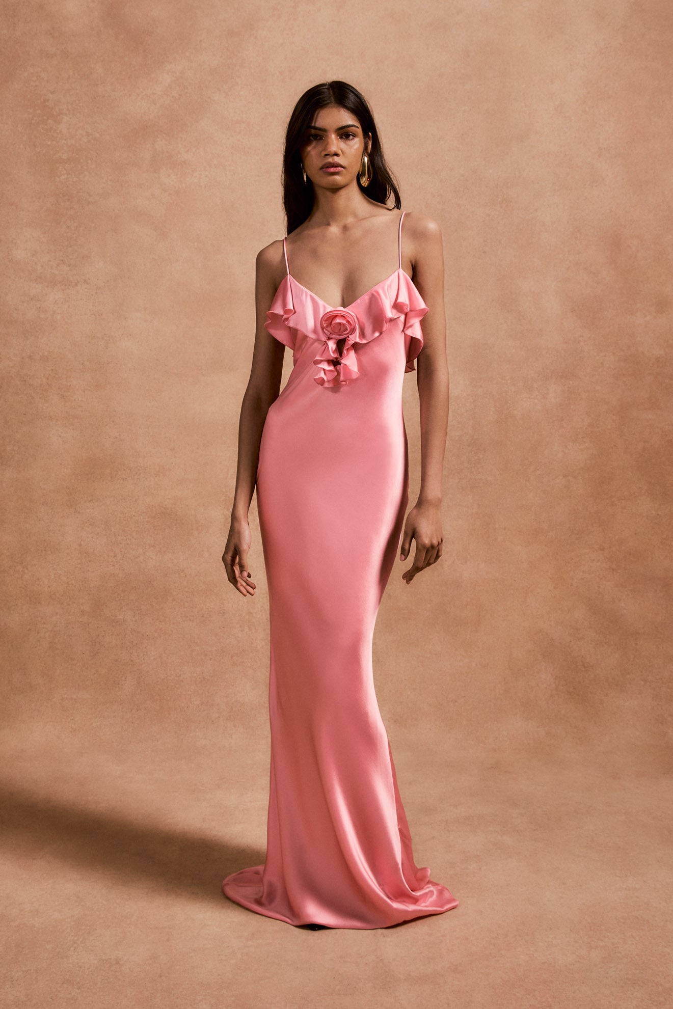 Esperanza Maxi Dress in Ballet Pink Silk Satin