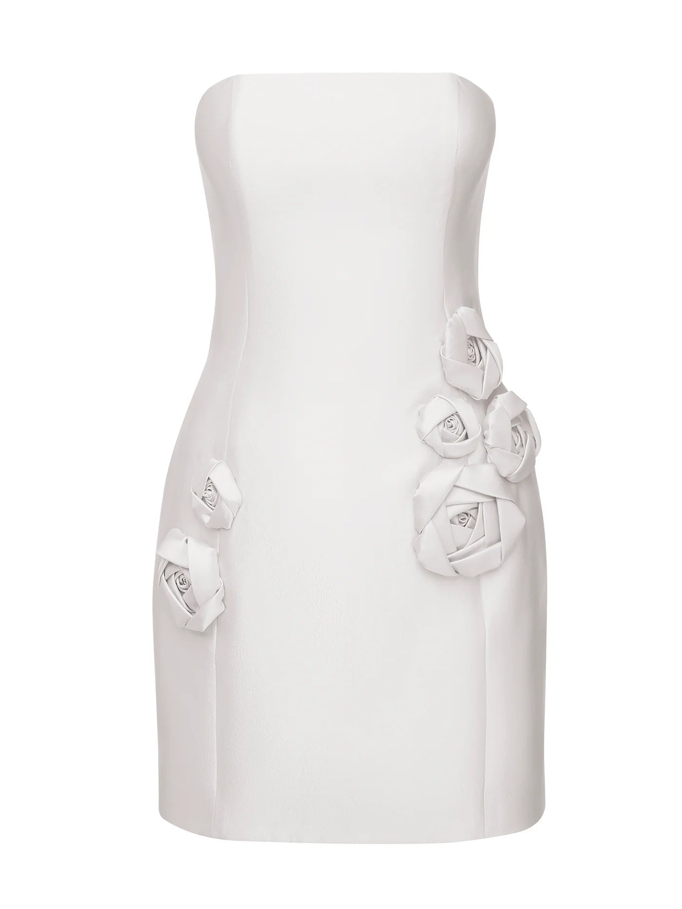 Strapless Mini Dress with Handcrafted 3D Floral Appliqué