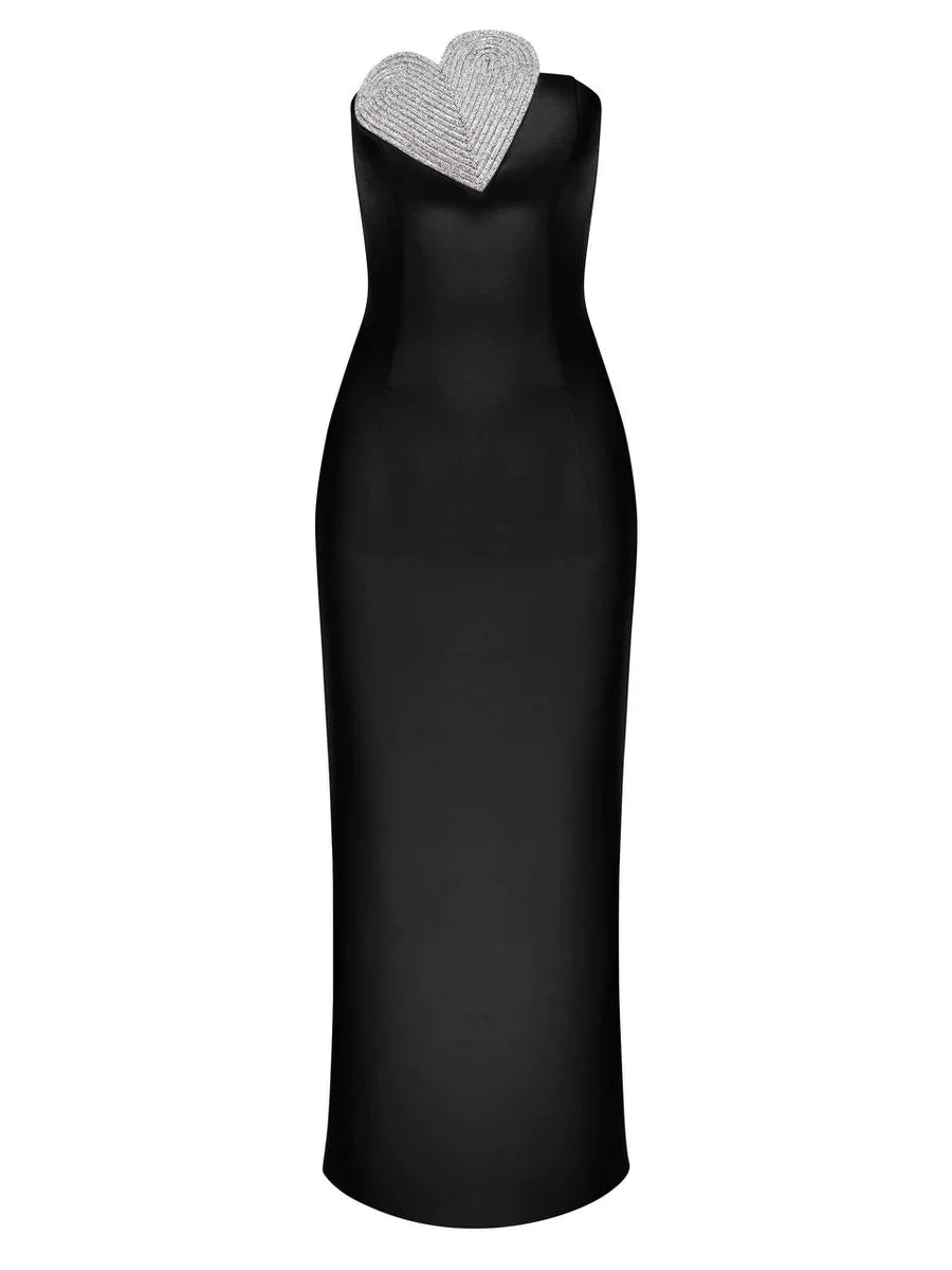 Heart-Embellished Strapless Maxi Dress