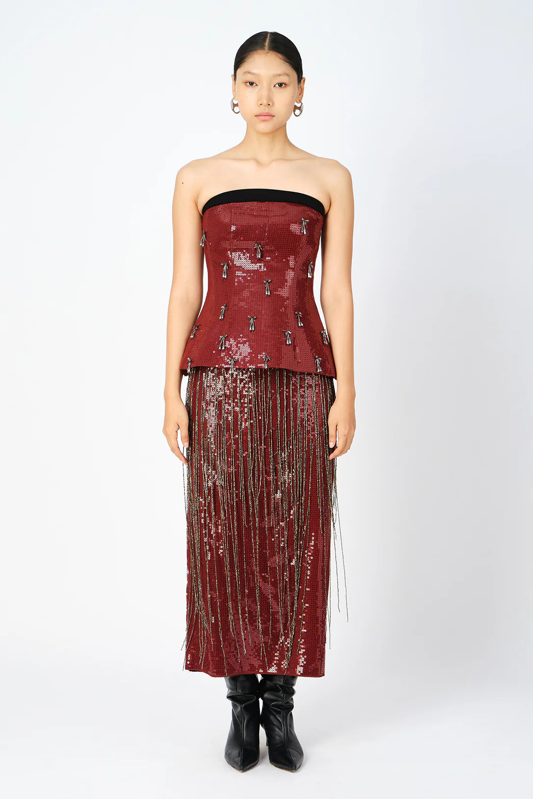 Burgundy Handcrafted Fringe Skirt