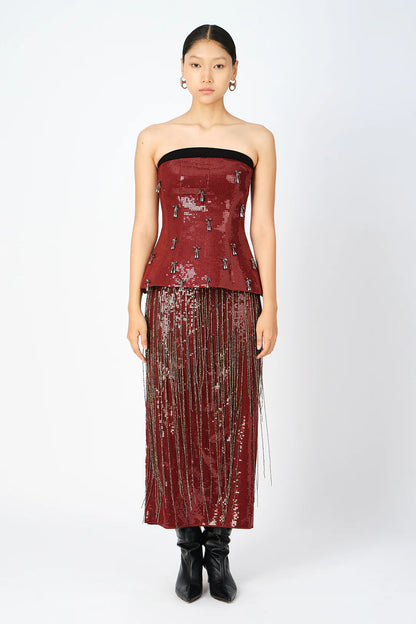 Burgundy Handcrafted Fringe Skirt
