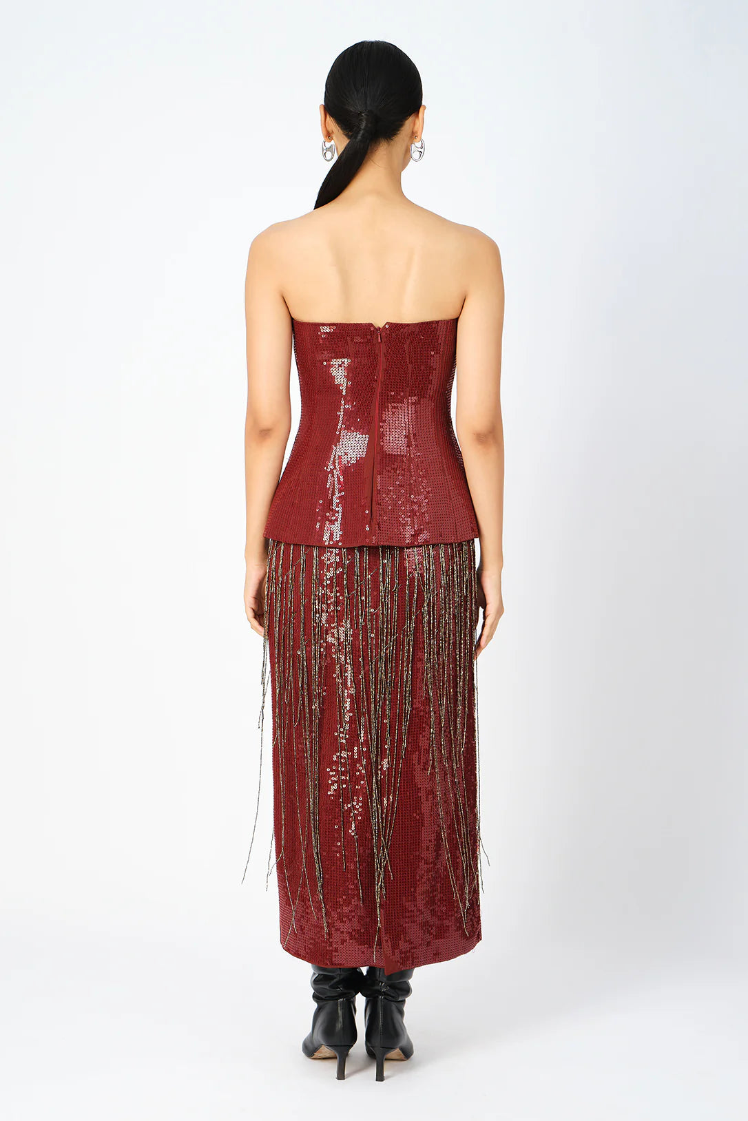 Burgundy Handcrafted Fringe Skirt