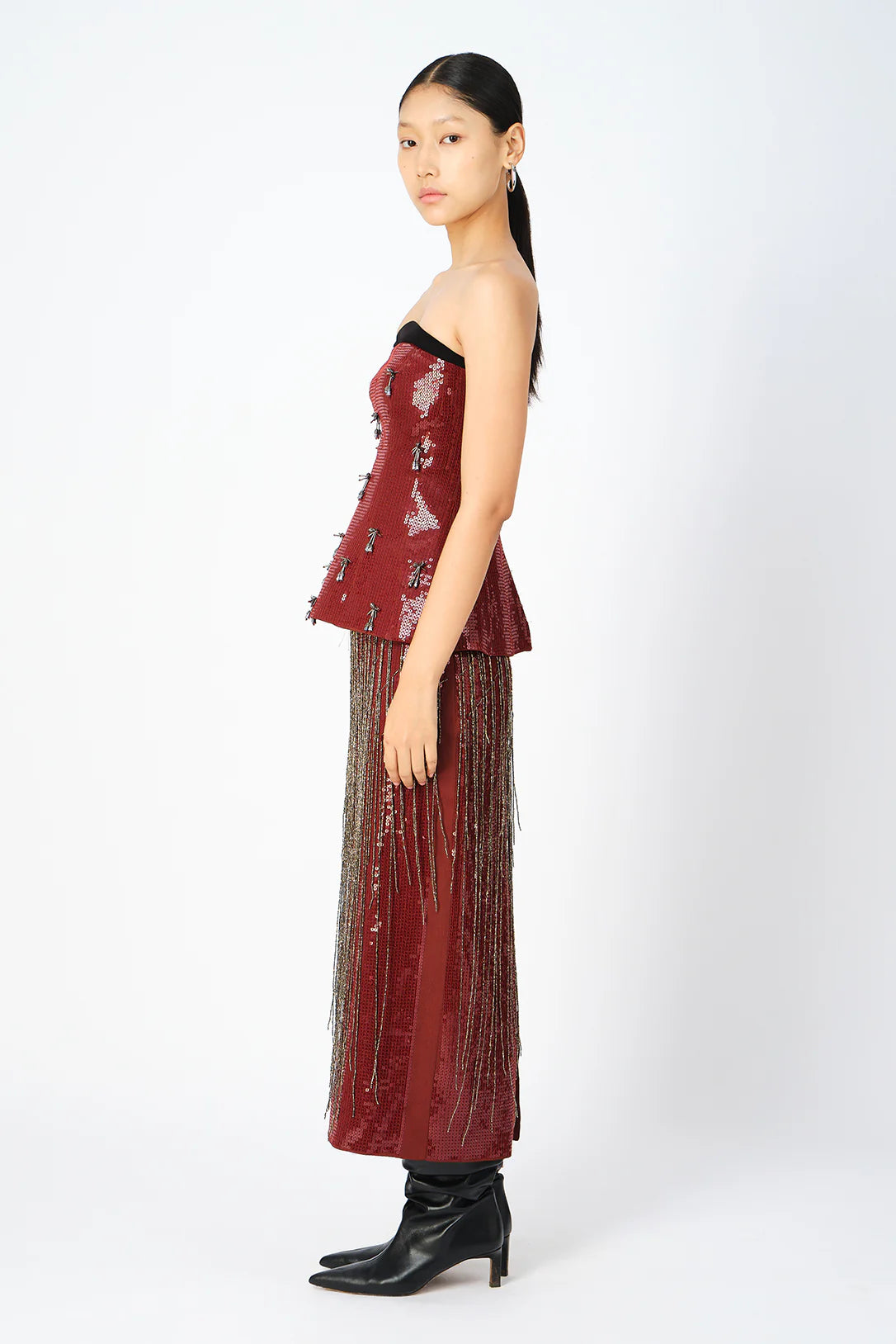 Burgundy Handcrafted Fringe Skirt
