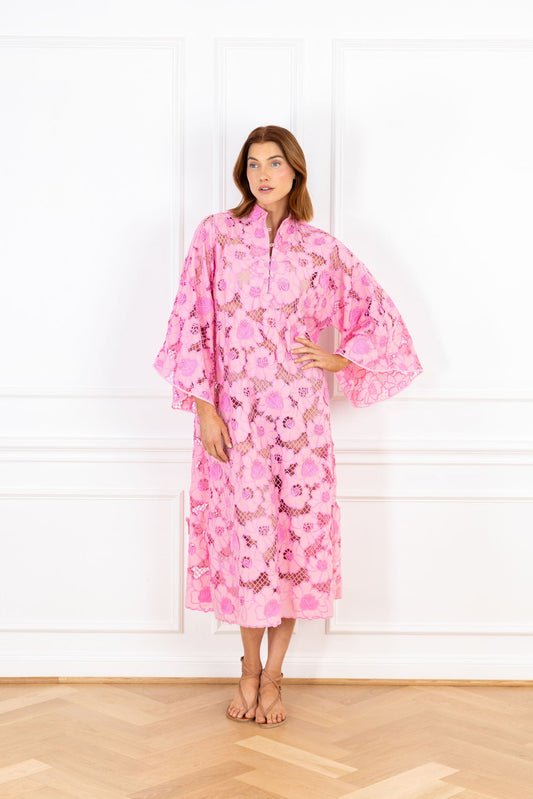 Candy Pink Net Lace Maxi Caftan