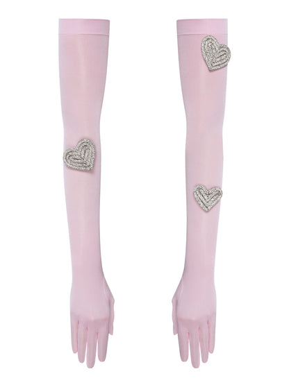 Heart-embellished opera-length gloves