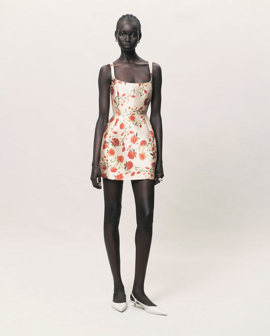 Lola Mini Dress in Ivory & Red Flor De Amor