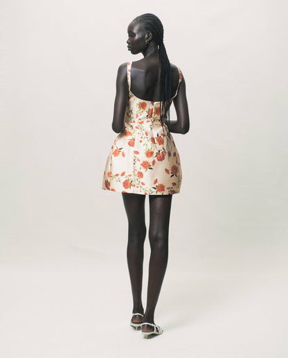 Lola Mini Dress in Ivory & Red Flor De Amor
