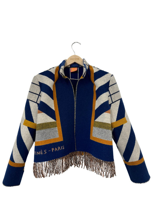 The Navy Geometric Fringe Jacket