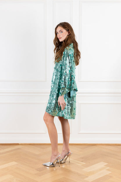 Aquamarine Sequin Pop Mini Caftan