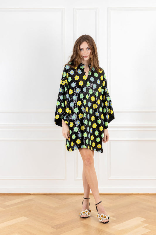 Lemon Lime Sequins Mini Caftan