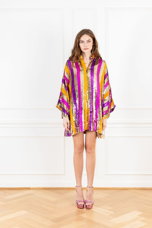 Golden Cabana Stripe Mini Caftan