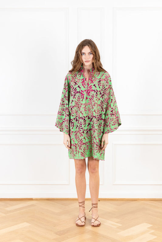 Raspberry Green Lace Mini Caftan
